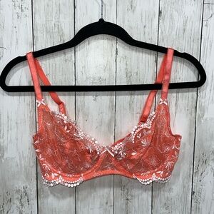 Adore Me Lace Bra Unlined Balconette Bra Size 34D Coral Orange